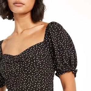 Ash & Violet Polka Dot Knot-Front Pouf-Sleeve Blouse